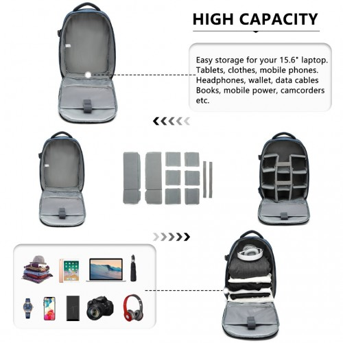 Kono Water Resistant Shockproof DSLR Camera Backpack - Navy | E6928