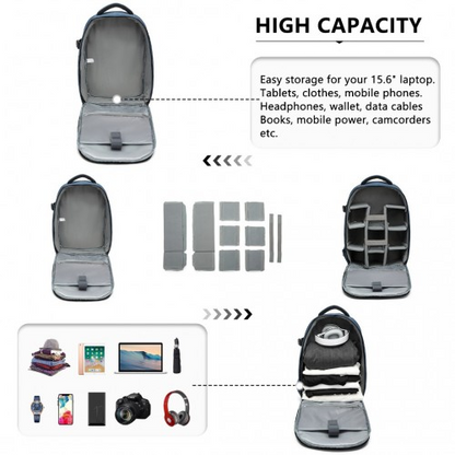 Kono Water Resistant Shockproof DSLR Camera Backpack - Navy | E6928