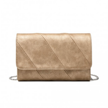 Miss Lulu Stylish Twill Clutch Leather Chain Evening Bag - Gold | Elegant & Versatile for Formal Occasions