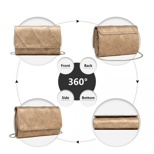 Miss Lulu Stylish Twill Clutch Leather Chain Evening Bag - Gold | Elegant & Versatile for Formal Occasions