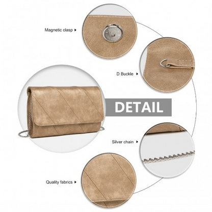 Miss Lulu Stylish Twill Clutch Leather Chain Evening Bag - Gold | Elegant & Versatile for Formal Occasions