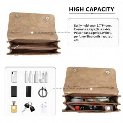 Miss Lulu Stylish Twill Clutch Leather Chain Evening Bag - Gold | Elegant & Versatile for Formal Occasions