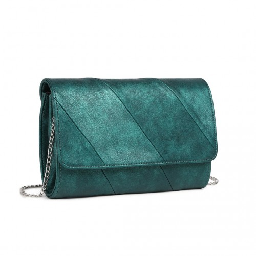 Miss Lulu Stylish Twill Clutch Leather Chain Evening Bag - Green | Elegant & Versatile