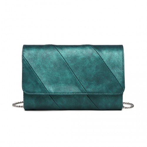 Miss Lulu Stylish Twill Clutch Leather Chain Evening Bag - Green | Elegant & Versatile