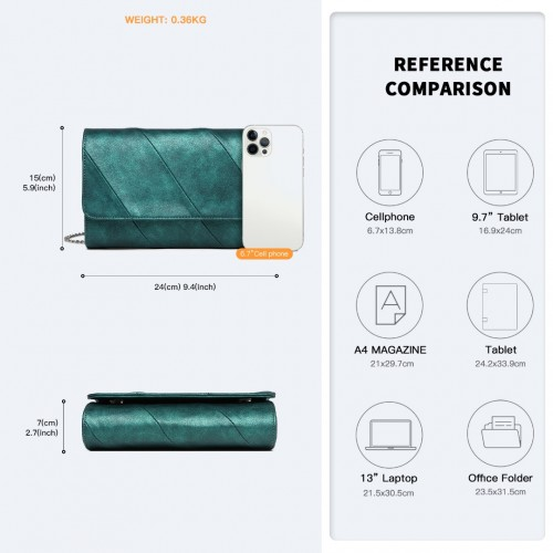 Miss Lulu Stylish Twill Clutch Leather Chain Evening Bag - Green | Elegant & Versatile