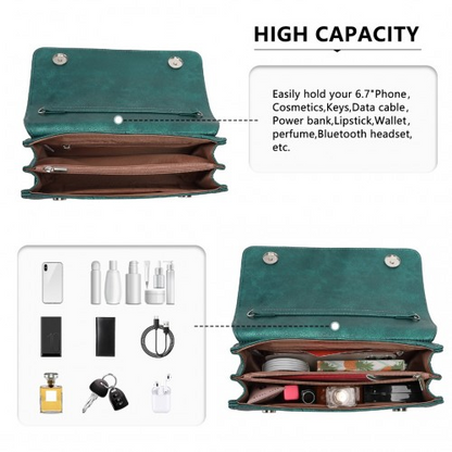 Miss Lulu Stylish Twill Clutch Leather Chain Evening Bag - Green | Elegant & Versatile