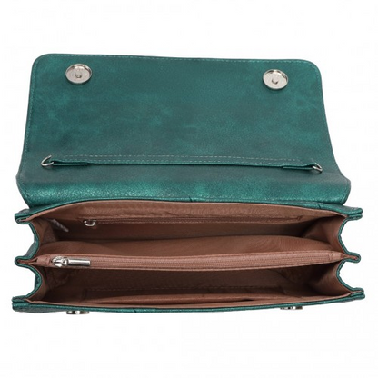 Miss Lulu Stylish Twill Clutch Leather Chain Evening Bag - Green | Elegant & Versatile