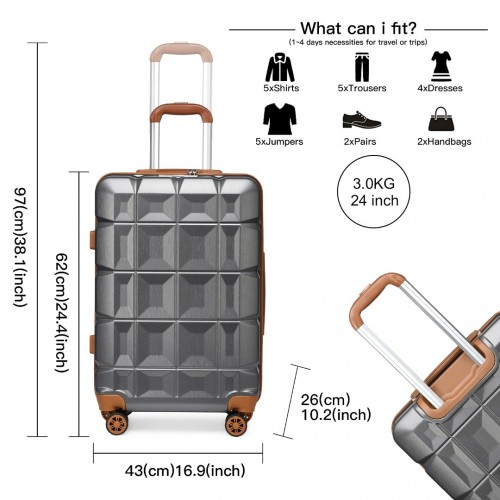Kono 24 Inch Lightweight Hard Shell ABS Suitcase With TSA Lock - Grey | Durable & Stylish Travel Luggage