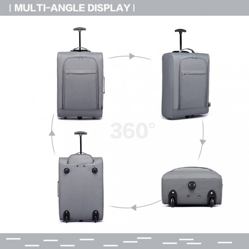 Kono Cabin Size Soft Shell Hand Luggage - Grey | Durable & Lightweight Travel Companion