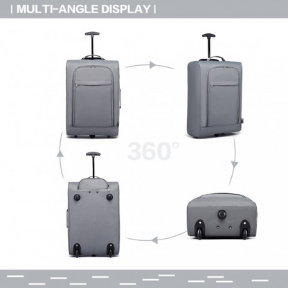 Kono Cabin Size Soft Shell Hand Luggage - Grey | Durable & Lightweight Travel Companion