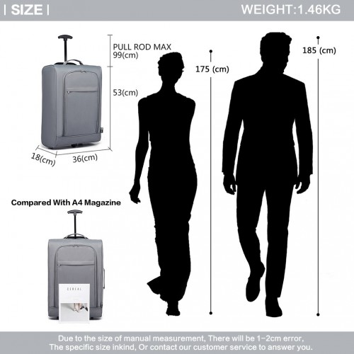 Kono Cabin Size Soft Shell Hand Luggage - Grey | Durable & Lightweight Travel Companion