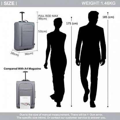 Kono Cabin Size Soft Shell Hand Luggage - Grey | Durable & Lightweight Travel Companion