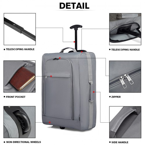 Kono Cabin Size Soft Shell Hand Luggage - Grey | Durable & Lightweight Travel Companion