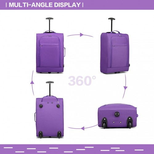Kono Cabin Size Soft Shell Hand Luggage - Purple | Compact & Durable Travel Bag