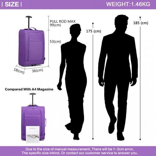 Kono Cabin Size Soft Shell Hand Luggage - Purple | Compact & Durable Travel Bag