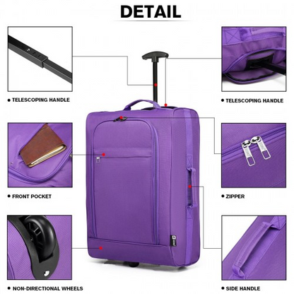 Kono Cabin Size Soft Shell Hand Luggage - Purple | Compact & Durable Travel Bag