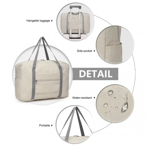 Kono Foldable Waterproof Storage Travel Handbag - Beige | Ideal for Overnight Stays, Camping, and Travel