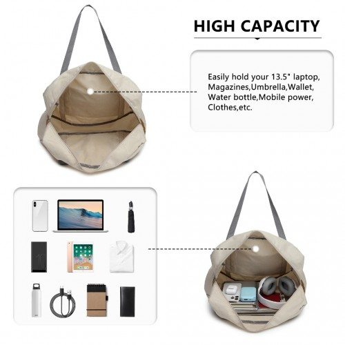 Kono Foldable Waterproof Storage Travel Handbag - Beige | Ideal for Overnight Stays, Camping, and Travel