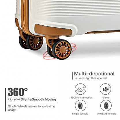 Kono 24 Inch Bright Hard Shell PP Suitcase - Classic Collection - Cream