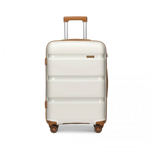 Kono 20 Inch Hard Shell PP Carry-On Suitcase - Cabin Size, Cream