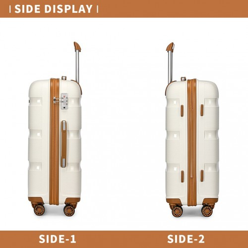 Kono 20 Inch Hard Shell PP Carry-On Suitcase - Cabin Size, Cream