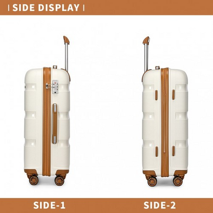 Kono 20 Inch Hard Shell PP Carry-On Suitcase - Cabin Size, Cream