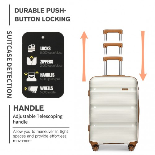 Kono 20 Inch Hard Shell PP Carry-On Suitcase - Cabin Size, Cream