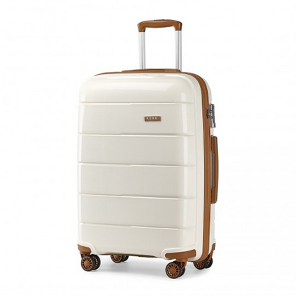 KONO 20 Inch Cabin Size Hard Shell PP Suitcase - Cream | Lightweight & Durable Travel Carry-On