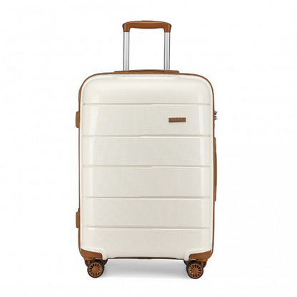 KONO 20 Inch Cabin Size Hard Shell PP Suitcase - Cream | Lightweight & Durable Travel Carry-On