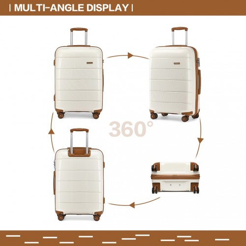 KONO 20 Inch Cabin Size Hard Shell PP Suitcase - Cream | Lightweight & Durable Travel Carry-On