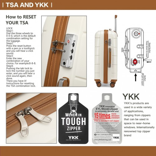 KONO 20 Inch Cabin Size Hard Shell PP Suitcase - Cream | Lightweight & Durable Travel Carry-On