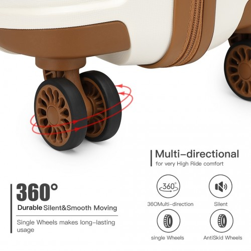 KONO 20 Inch Cabin Size Hard Shell PP Suitcase - Cream | Lightweight & Durable Travel Carry-On