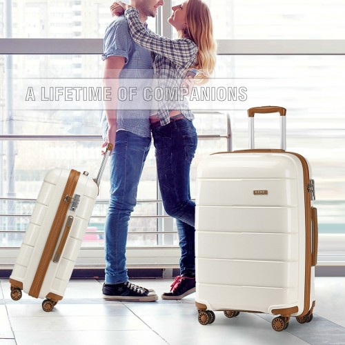 KONO 20 Inch Cabin Size Hard Shell PP Suitcase - Cream | Lightweight & Durable Travel Carry-On