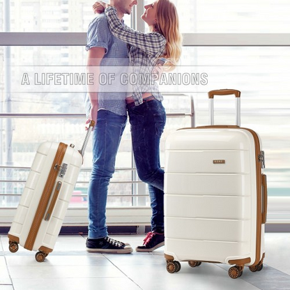 KONO 20 Inch Cabin Size Hard Shell PP Suitcase - Cream | Lightweight & Durable Travel Carry-On