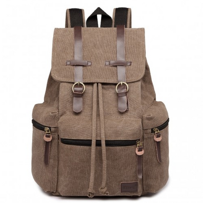 Kono Large Multi-Function Leather Canvas Backpack - Coffee | Stylish & Functional