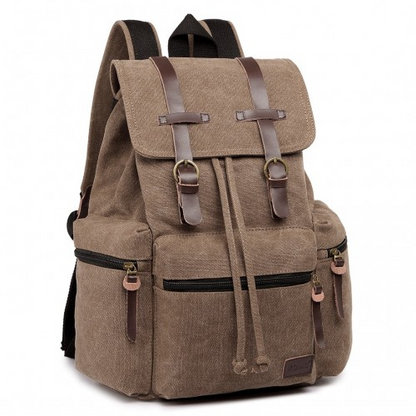 Kono Large Multi-Function Leather Canvas Backpack - Coffee | Stylish & Functional