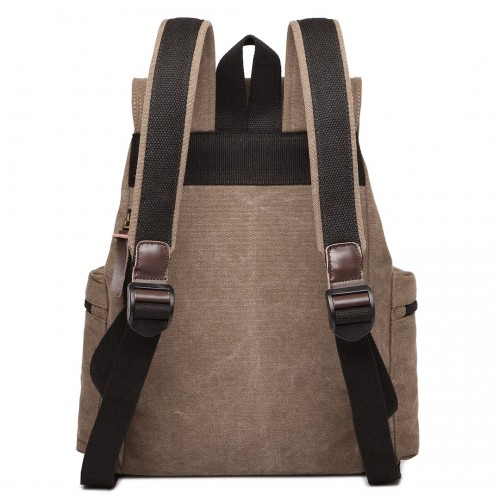 Kono Large Multi-Function Leather Canvas Backpack - Coffee | Stylish & Functional