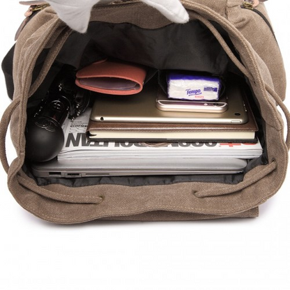 Kono Large Multi-Function Leather Canvas Backpack - Coffee | Stylish & Functional