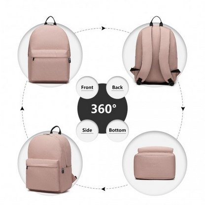 Kono Durable Polyester Everyday Backpack - Sleek Pink Design, Ideal for School, Work & Travel