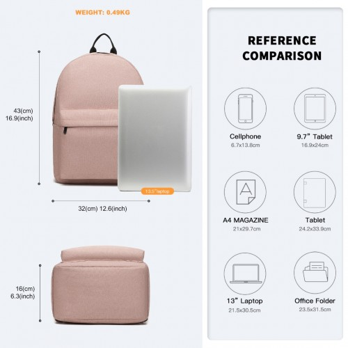 Kono Durable Polyester Everyday Backpack - Sleek Pink Design, Ideal for School, Work & Travel