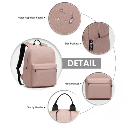 Kono Durable Polyester Everyday Backpack - Sleek Pink Design, Ideal for School, Work & Travel