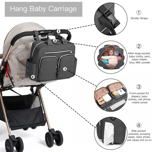 Kono Durable & Functional Changing Tote Bag - Dark Grey – Spacious & Stylish Diaper Bag for Moms & Dads