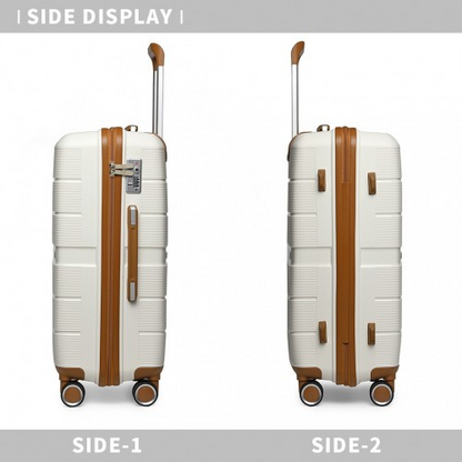 British Traveller 20 Inch Multi-Texture Polypropylene Hard Shell Suitcase With TSA Lock - Cream