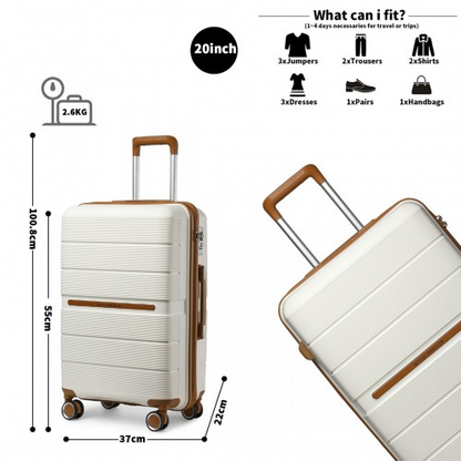 British Traveller 20 Inch Multi-Texture Polypropylene Hard Shell Suitcase With TSA Lock - Cream