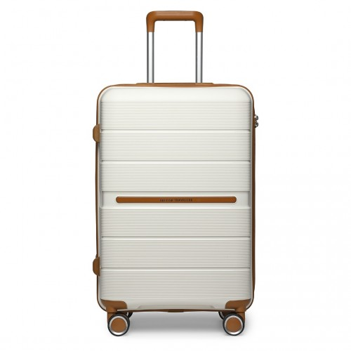 K2392L - British Traveller 28 Inch Multi-Texture Polypropylene Hard Shell Suitcase With TSA Lock - Cream