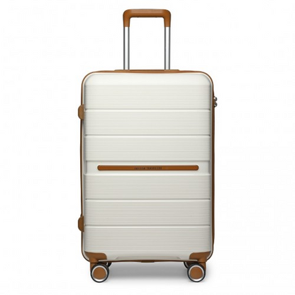 K2392L - British Traveller 28 Inch Multi-Texture Polypropylene Hard Shell Suitcase With TSA Lock - Cream