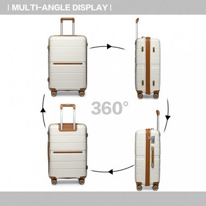 K2392L - British Traveller 28 Inch Multi-Texture Polypropylene Hard Shell Suitcase With TSA Lock - Cream