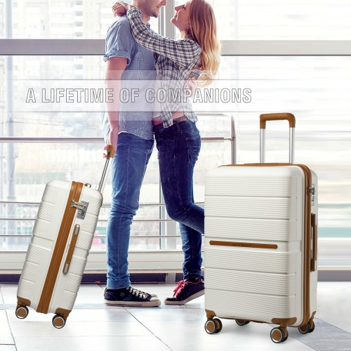 K2392L - British Traveller 28 Inch Multi-Texture Polypropylene Hard Shell Suitcase With TSA Lock - Cream