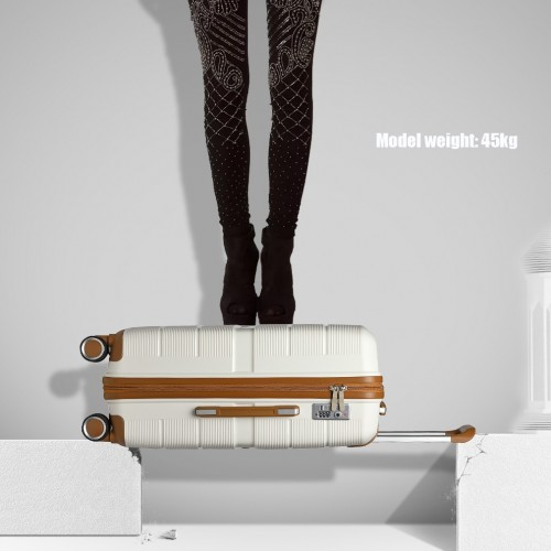 K2392L - British Traveller 28 Inch Multi-Texture Polypropylene Hard Shell Suitcase With TSA Lock - Cream