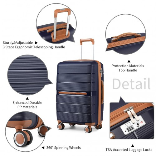 British Traveller 20 Inch Multi-Texture Polypropylene Hard Shell Suitcase With TSA Lock - Navy
